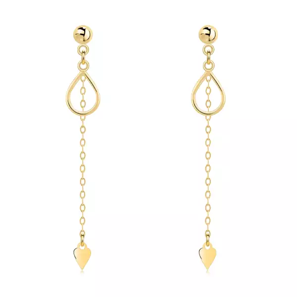 14 karátos arany fülbevaló csepp és szív alakú lánccal
