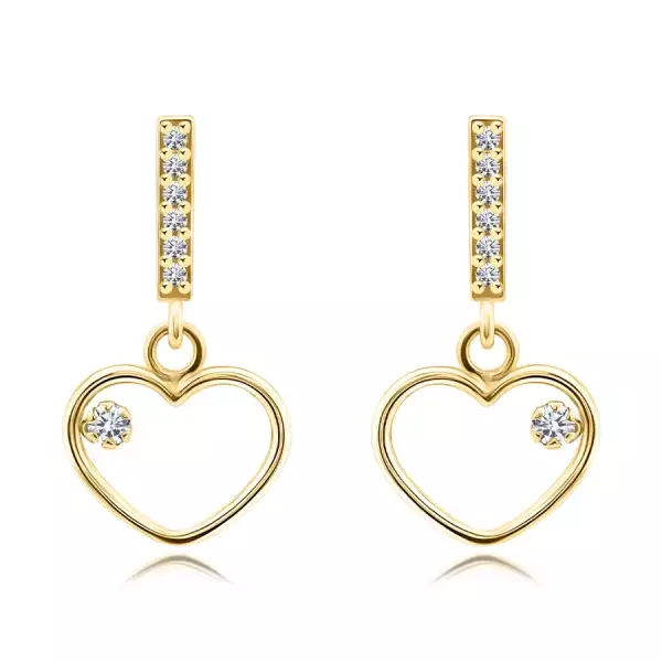 14 karátos arany fülbevaló cirkónia vonallal és szívvel