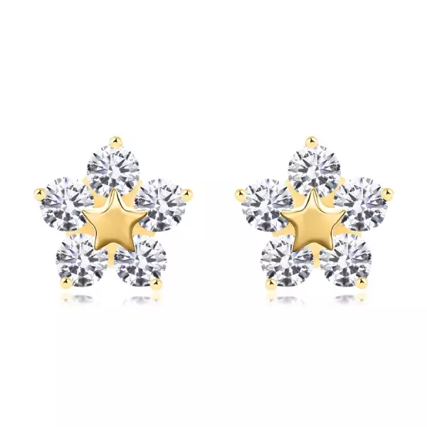 14 karátos arany fülbevaló csillag motívummal és átlátszó cirkóniákkal
