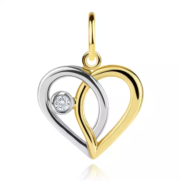 14 karátos arany szív medál két vonallal és cirkóniával