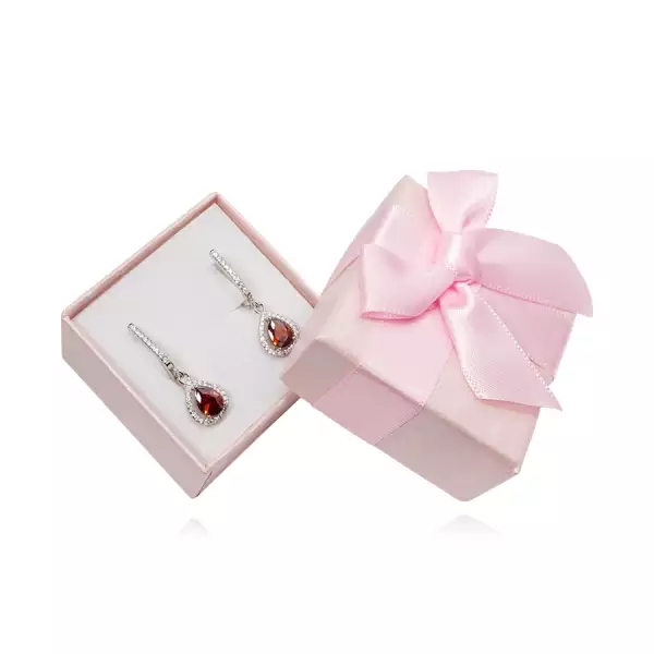 Ajándékdoboz gyűrűhöz és fülbevalóhoz - rózsaszín szatén masnival