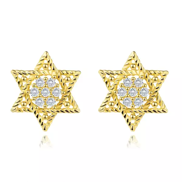 14 karátos arany fülbevaló csillag cirkónia virággal