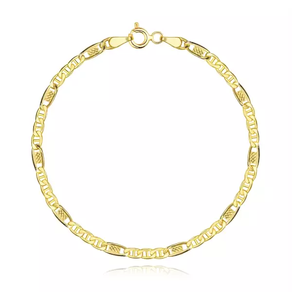 14 karátos arany karkötő hálós mintával és ovális szemekkel