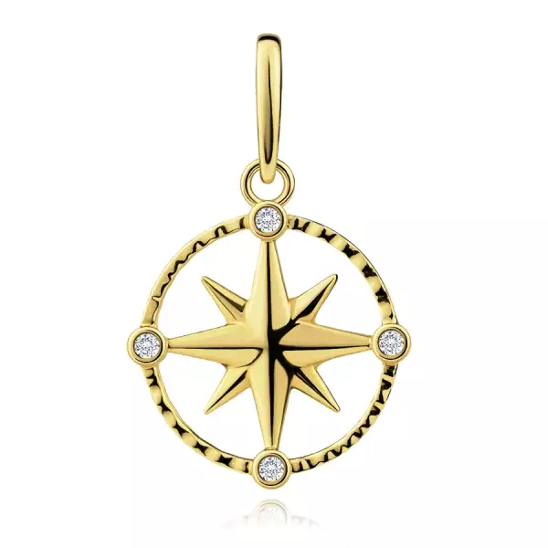 14 karátos arany medál cirkóniákkal és iránytűvel