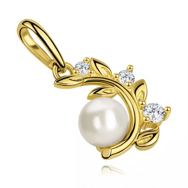 9 karátos arany medál, ág tenyésztett gyönggyel és cirkóniával