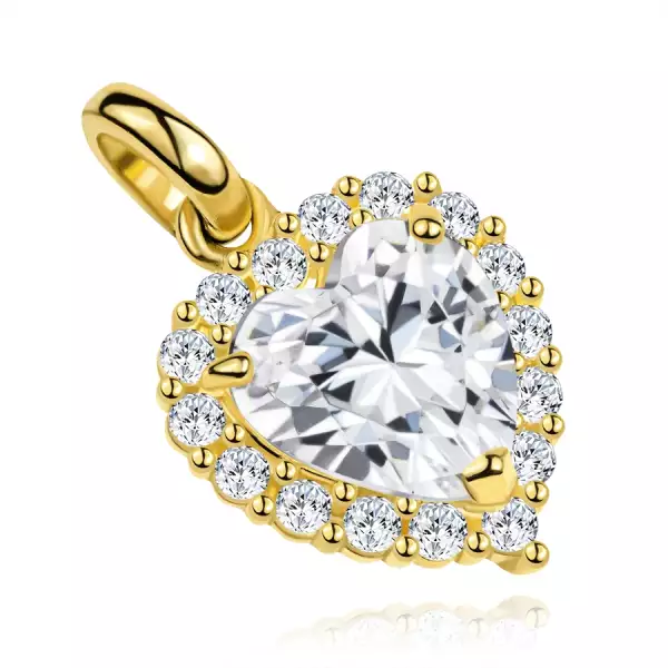 9K sárga arany medál cirkónia szívvel és barázdált szegéllyel