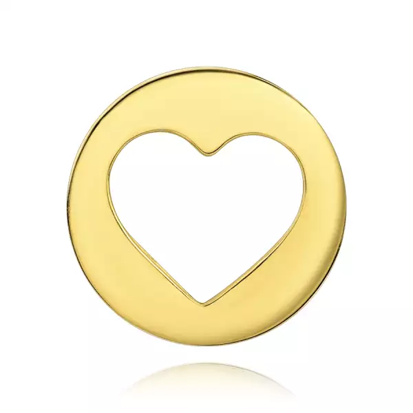 9K arany medál kör alakban, szív kivágással és cirkóniasorral