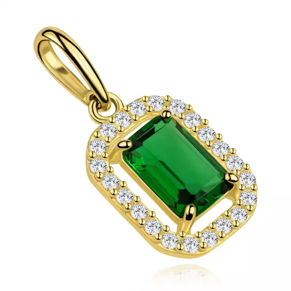 9K arany medál téglalap alakú smaragdzöld cirkóniával és cirkóniás szegéllyel