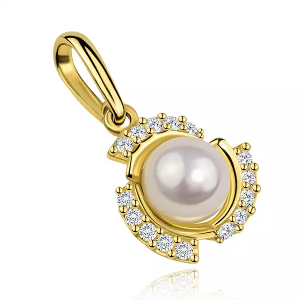 9K arany medál kerek tenyésztett gyönggyel és tiszta cirkóniákkal