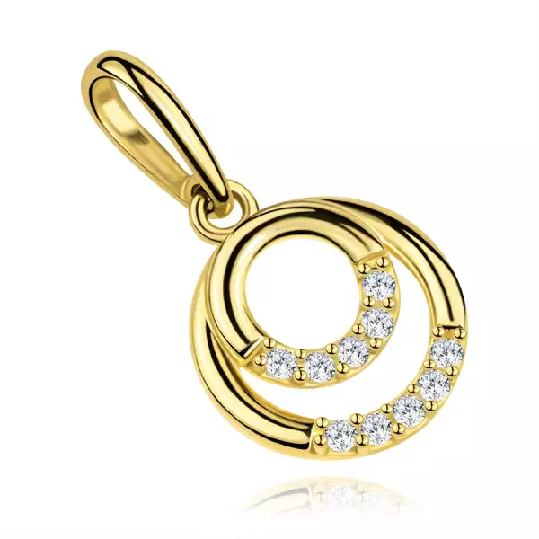 9 karátos arany medál összekapcsolt gyűrűk átlátszó cirkóniákkal