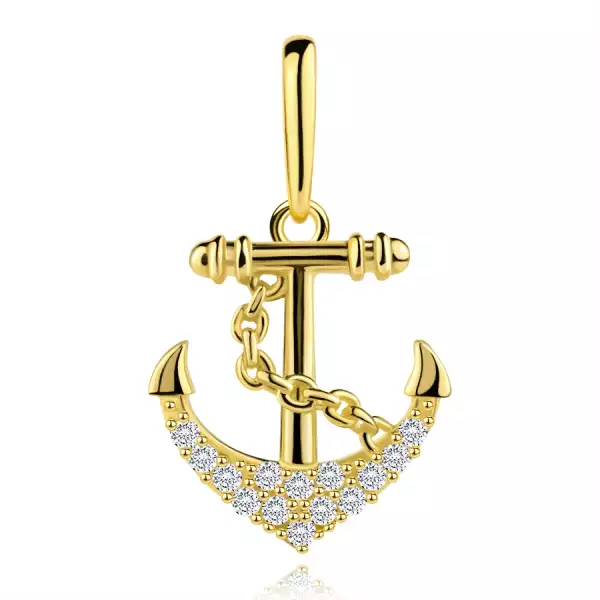 9 karátos arany horgony medál cirkóniával és kötéllel