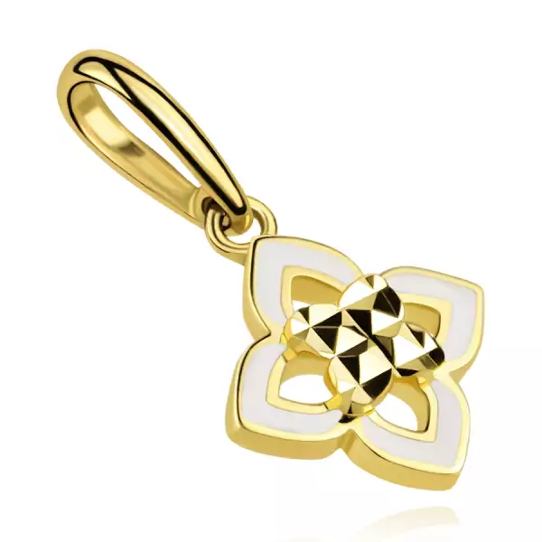 9 karátos arany virág medál fehér mázzal és pillangóval