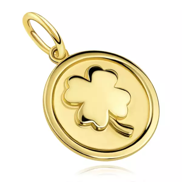 9 karátos arany medál kör alakúra díszítve négylevelű lóherével a szerencséért