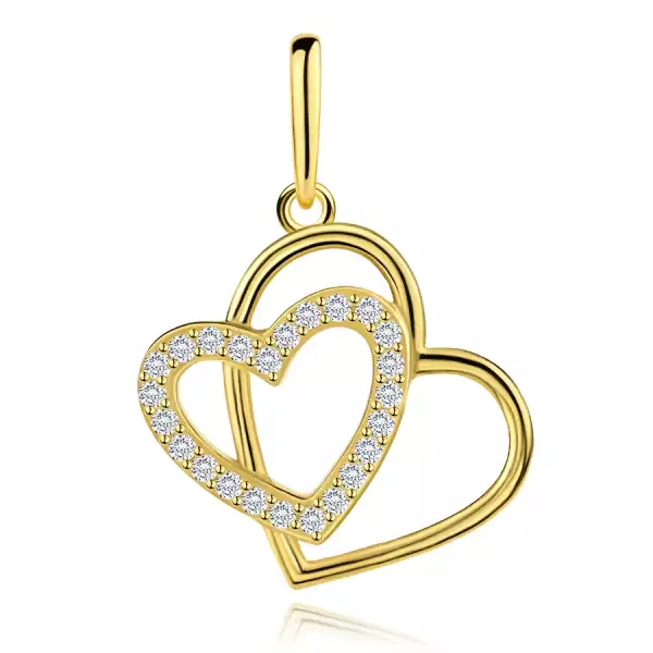 9 karátos sárgaarany medál összekapcsolt szívekkel és cirkóniával