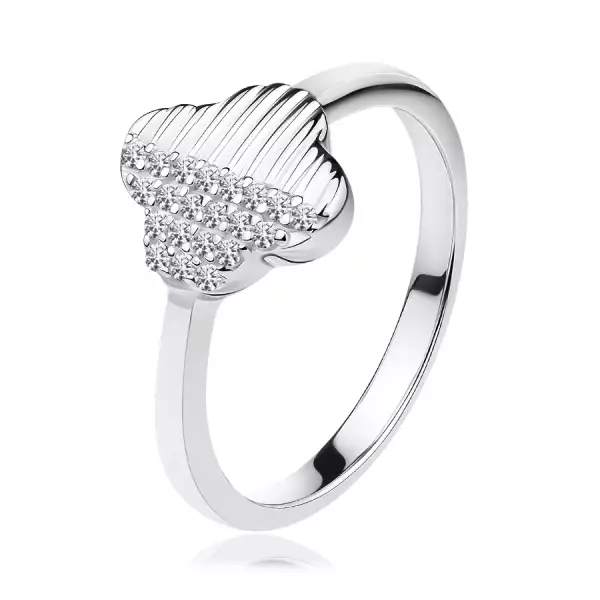 925 ezüst gyűrű - négylevelű lóhere hornyolt és átlátszó cirkóniákkal - Nagyság_ 58