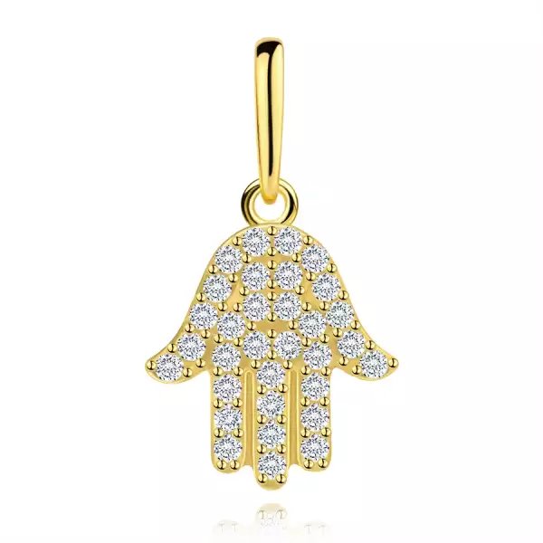 9 karátos sárgaarany medál Fatima keze formájában, cirkóniákkal