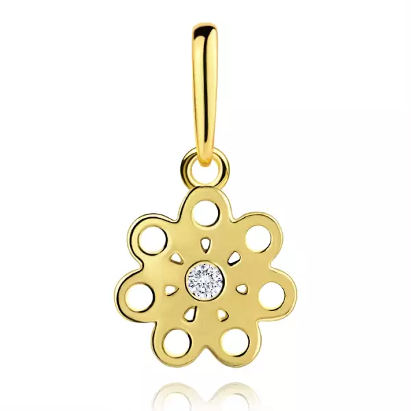 9 karátos sárgaarany medál virág formájában, átlátszó cirkóniával és kivágásokkal