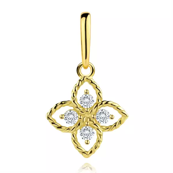 9 karátos sárgaarany medál virág cirkóniákkal, spirális szirmokkal