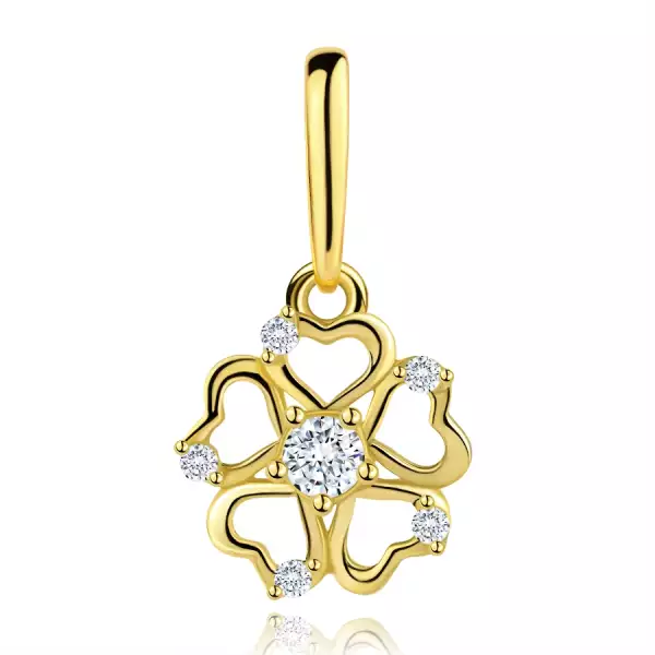 9 karátos sárgaarany medál virág formájában, szív alakú szirmokkal és cirkóniákkal