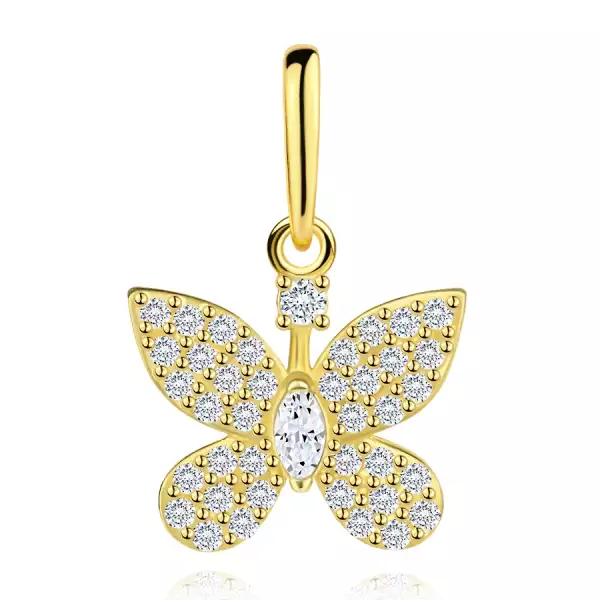 9 karátos arany medál pillangó, búzaszem alakú testtel és kerek cirkóniákkal