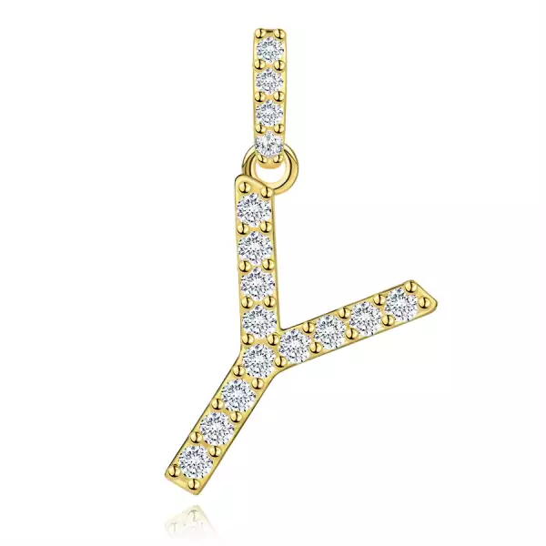 9 karátos sárga arany medál Y betűvel és cirkóniával