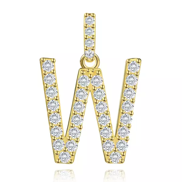 9 karátos sárga arany medál W betűvel és átlátszó cirkóniával