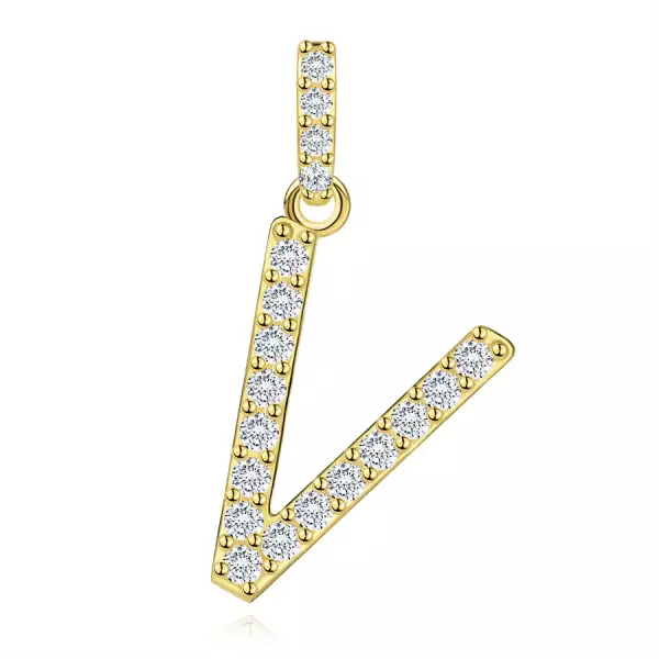 9 karátos sárga arany V betű alakú medál cirkóniával