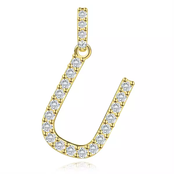9 karátos sárga arany U betű alakú medál cirkóniával