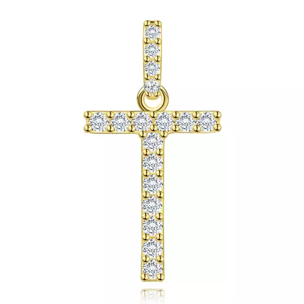 9 karátos sárga arany T betű alakú medál cirkóniával