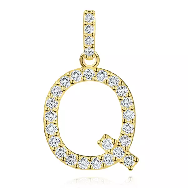 9 karátos sárga arany medál Q betűvel és cirkóniával