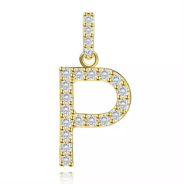 9 karátos sárga arany medál P betűvel és cirkóniával