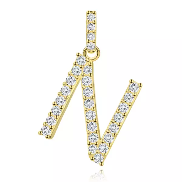 9 karátos sárga arany medál N betűvel és cirkóniával