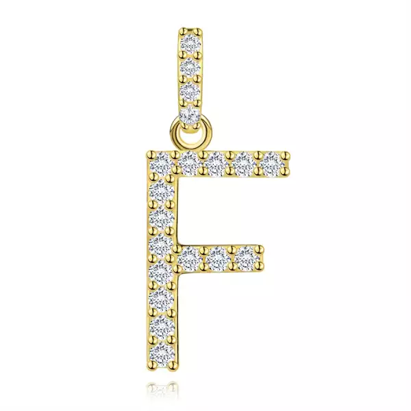 9 karátos sárga arany medál F betűvel és cirkóniával