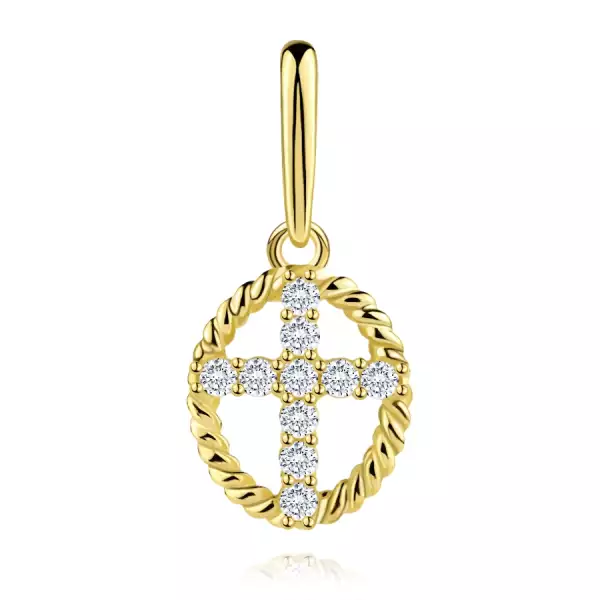 Arany medál 9 karátos, cirkóniás kereszttel ovális keretben