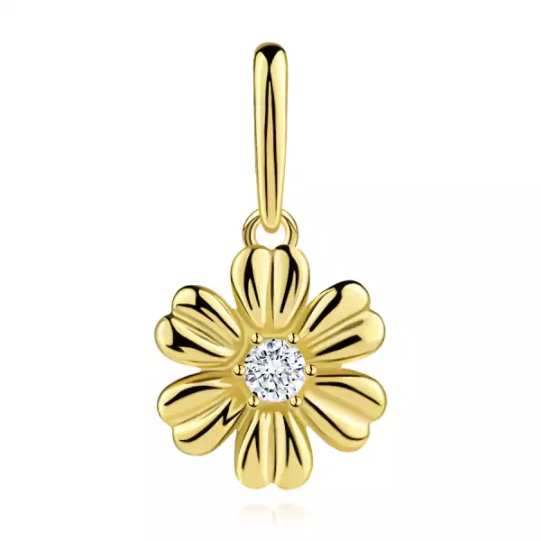 9 karátos arany virág medál cirkóniával és bordázott szirmokkal