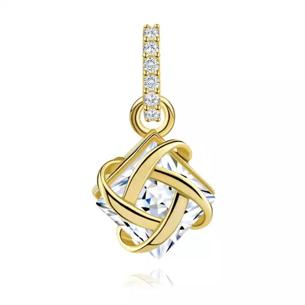 9 karátos arany medál négyzet alakú cirkóniával és fonott dizájnnal