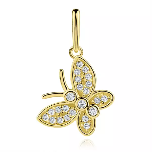 Arany medál 9 karátos pillangó három cirkóniás testtel és cirkóniás szárnyakkal