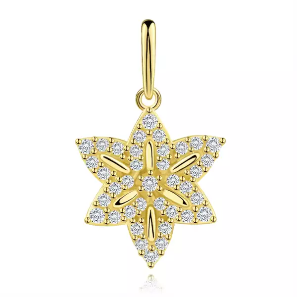 9 karátos arany medál virág átlátszó cirkóniákkal és sima vonalakkal