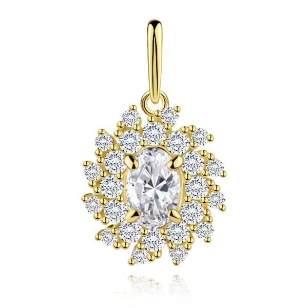 9 karátos arany medál ovális cirkóniával és sugarakkal