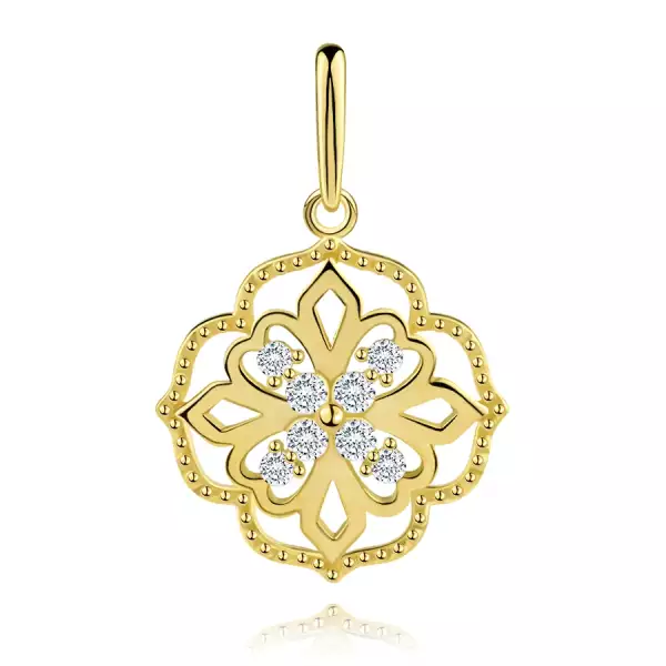 9 karátos arany medál díszvirág átlátszó cirkóniákkal