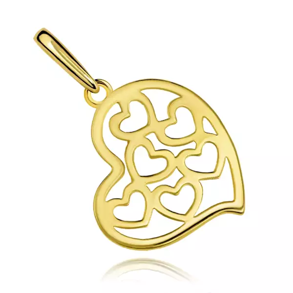 9 karátos sárga arany szív medál kisebb szívekkel a kivágásban