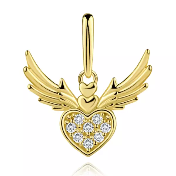 9 karátos sárga arany medál szárnyas szívvel és cirkóniákkal