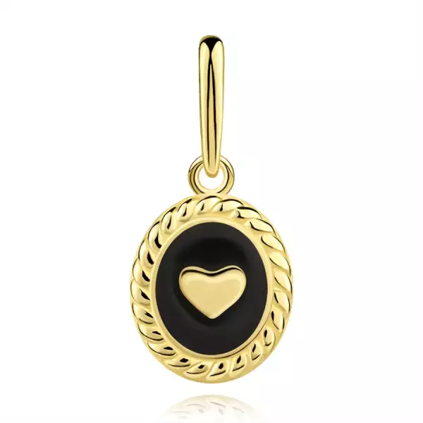 9 karátos arany medál fekete mázzal és szív motívummal