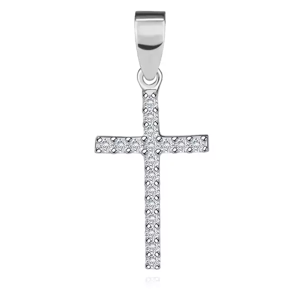 14K fehér arany latin kereszt medál cirkóniákkal