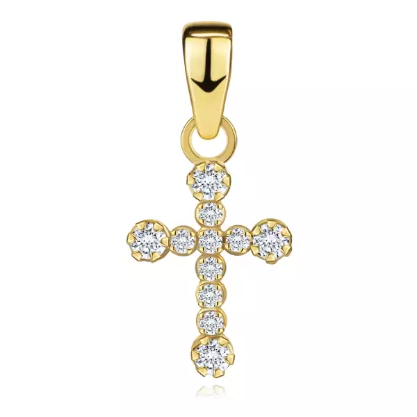 9K arany latin kereszt medál kerek cirkóniákkal
