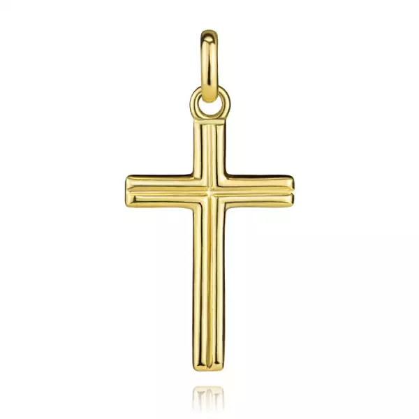 9K arany latin kereszt medál dupla vonalakkal és középső barázdával