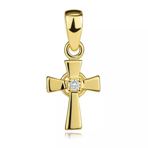 9K arany kereszt medál cirkóniával és kiszélesedő szárakkal