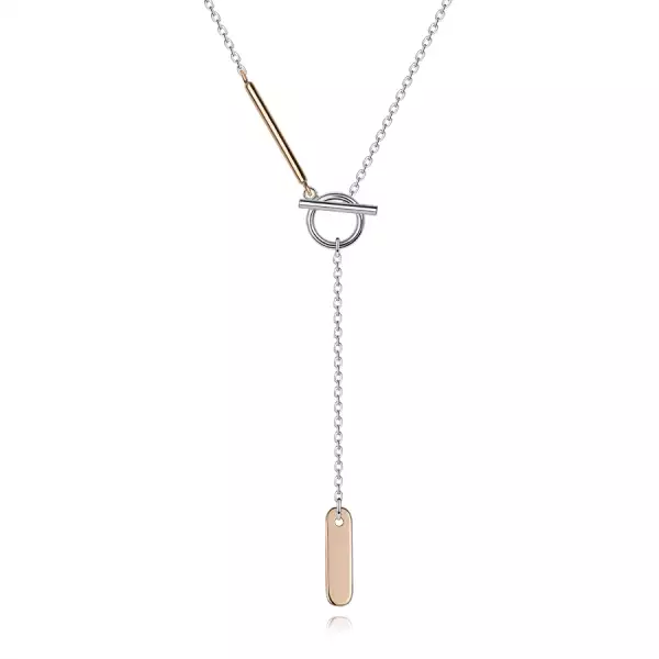 Kéttónusú 925 ezüst nyaklánc rózsaszín pálcikával és lapos oválissal