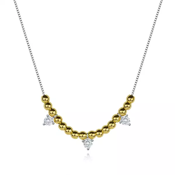 925 ezüst nyaklánc aranyszínű golyókkal és három cirkóniával