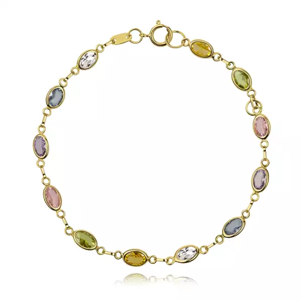 14K arany karkötő színes szintetikus kövekkel, letisztult kivitelben